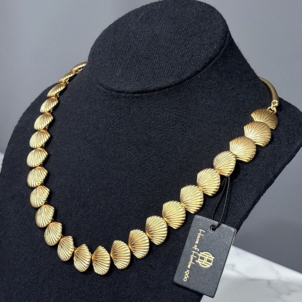 House Of Harlow 1960 Necklace Seashell Gold Tone Boho Summer Beachy NEW